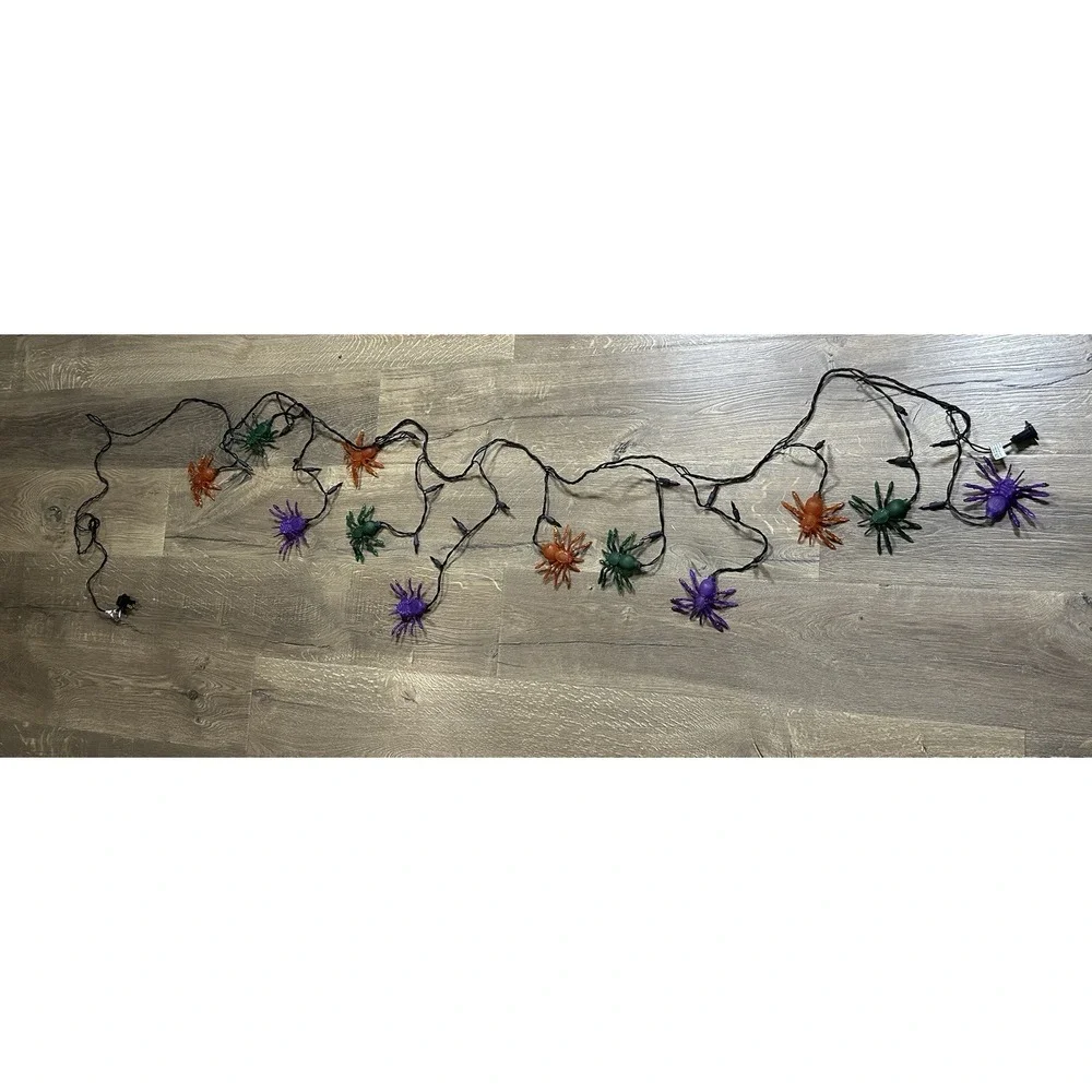 Blow Mold Spider String Lights Halloween Party Decor Haunted Black Cord